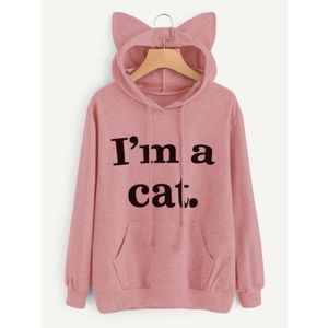 Pink Cat Ear Sweatshirt/ Long Sleeve Hoodie
